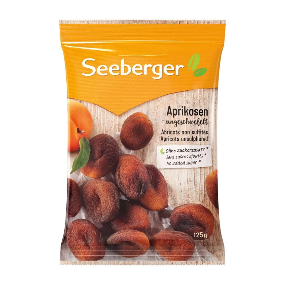 Seeberger usvovlede abrikoser: ubehandlede tørrede abrikoser med en sød, frugtig smag - uden tilsat sukker - frøfri, vegansk (1 x 125 g) Naty Shop dehydrerede produkter 125 g (pakke med 13)