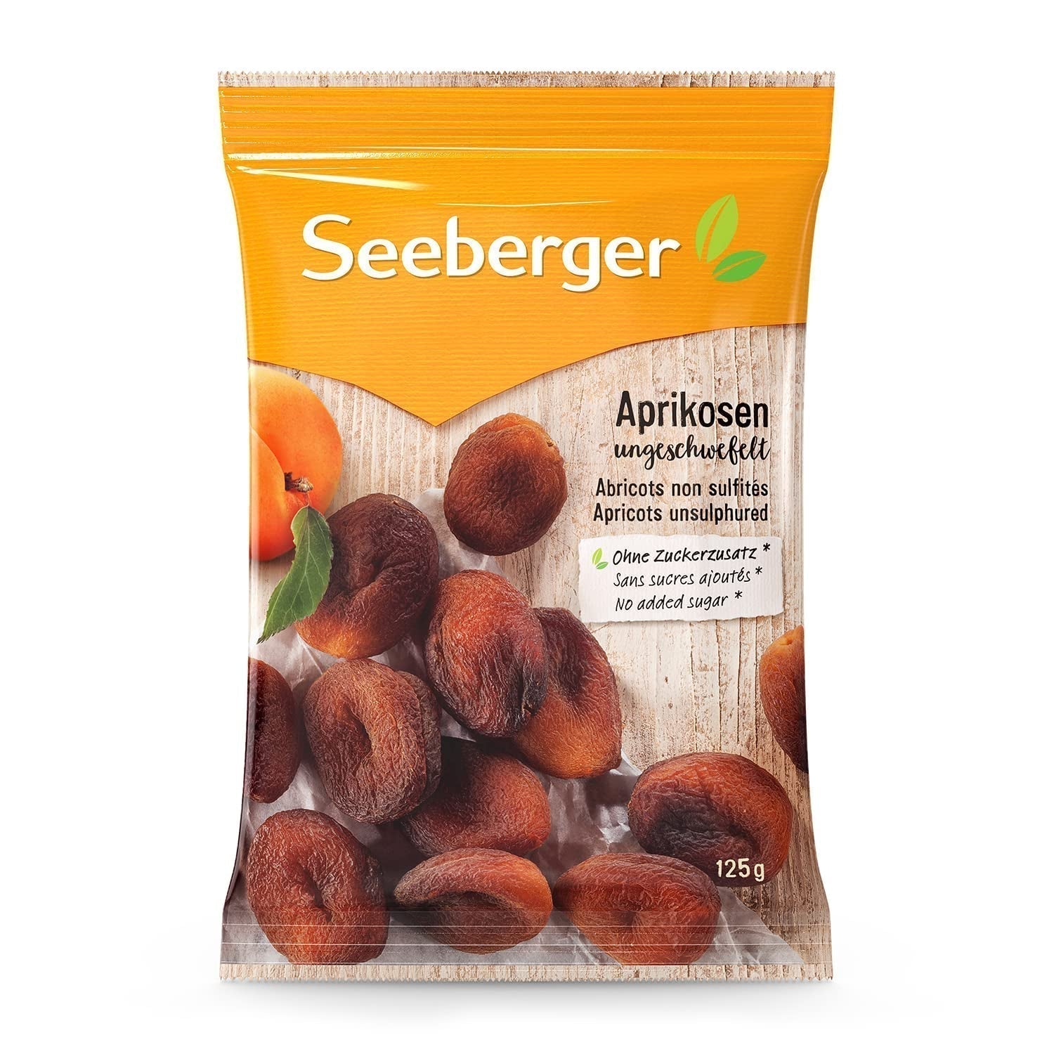 Seeberger usvovlede abrikoser: ubehandlede tørrede abrikoser med en sød, frugtig smag - uden tilsat sukker - frøfri, vegansk (1 x 125 g) Naty Shop dehydrerede produkter 125 g (1 pakke)