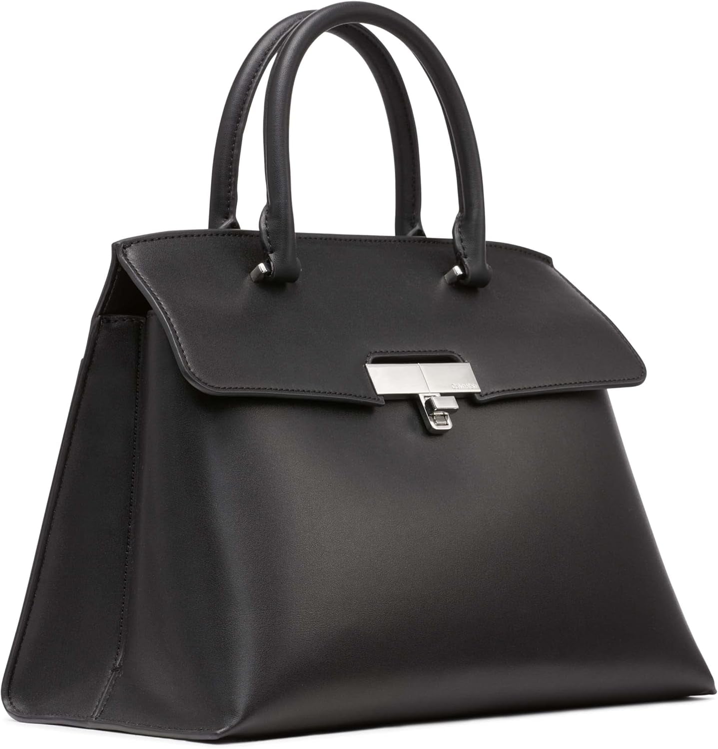Calvin Klein dametaske med drejelås - 2 i 1, vegansk læder, 3 lommer Becky Turnlock skuldertaske, sort/sølv dametasker Naty Shop