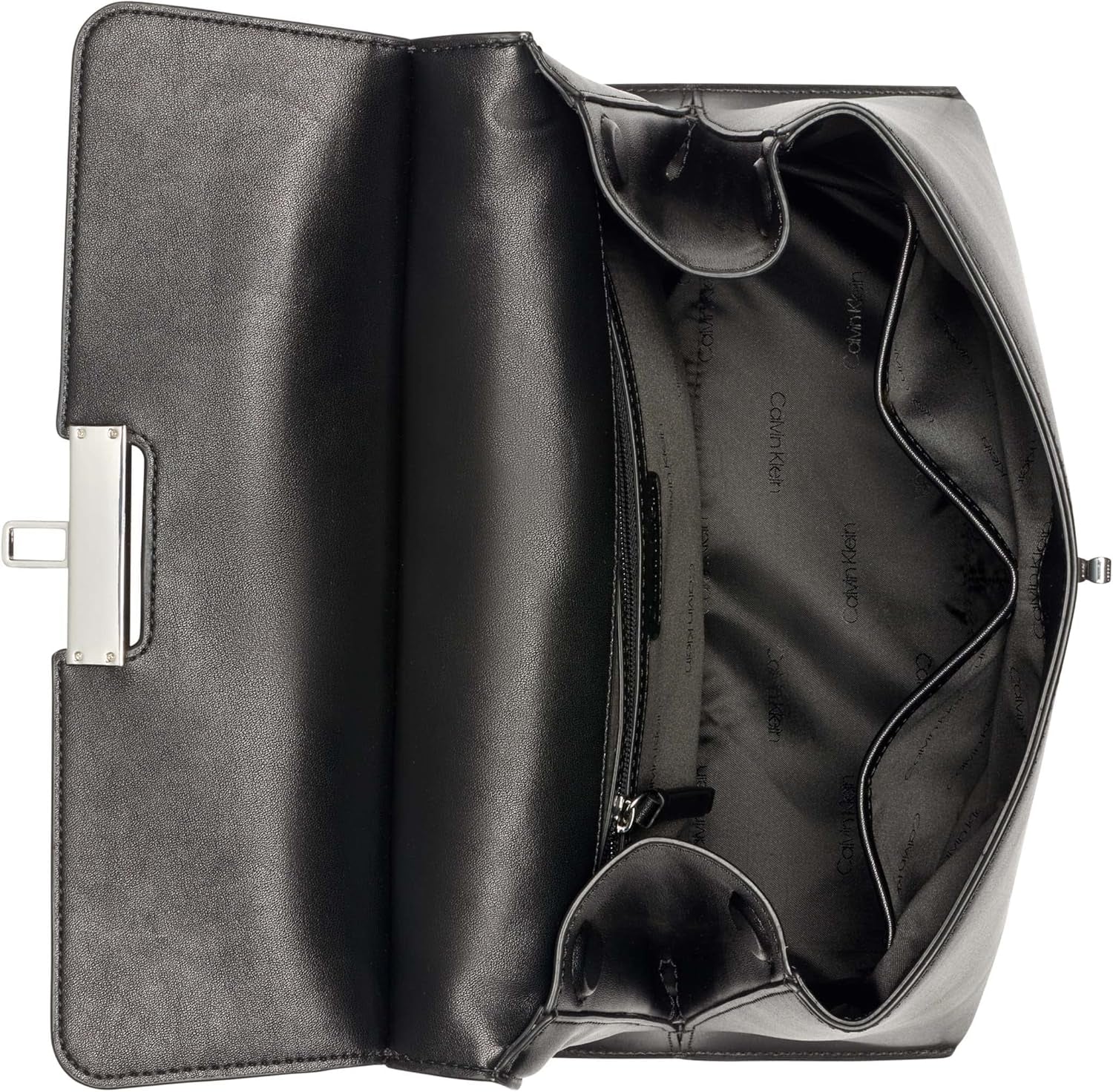 Calvin Klein dametaske med drejelås - 2 i 1, vegansk læder, 3 lommer Becky Turnlock skuldertaske, sort/sølv dametasker Naty Shop