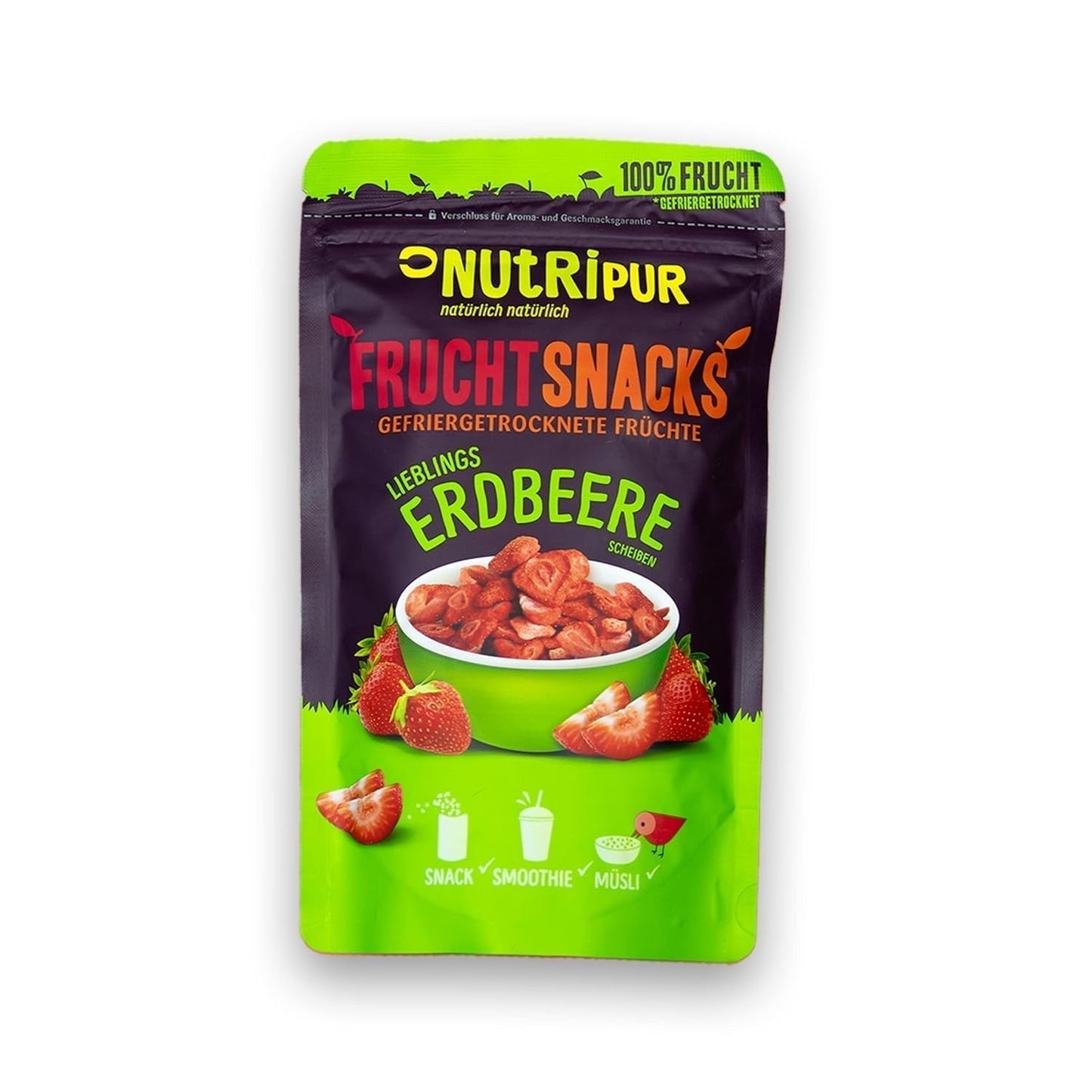 Frysetørrede jordbær 300 g: skiver af usødede tørrede jordbær - Frysetørrede jordbær med ren frugt, fuld af smag: frysetørrede bær - Tørrede frugter NUTRIPUR Dehydrerede produkter Naty Shop 70 G (1 pakke) Jordbær