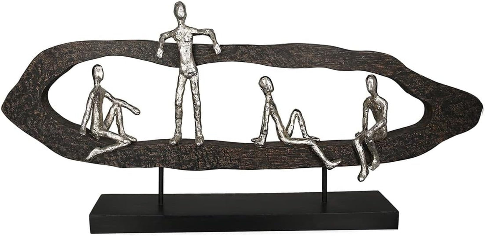Casablanca moderne design GILDE Deco Skulptur Figur - Bedste Venner - Hæng ud Sølv, træ/aluminium - bredde 75 cm Statuetter og skulpturer Naty Shop Farver sort, sølv Højde 35 cm