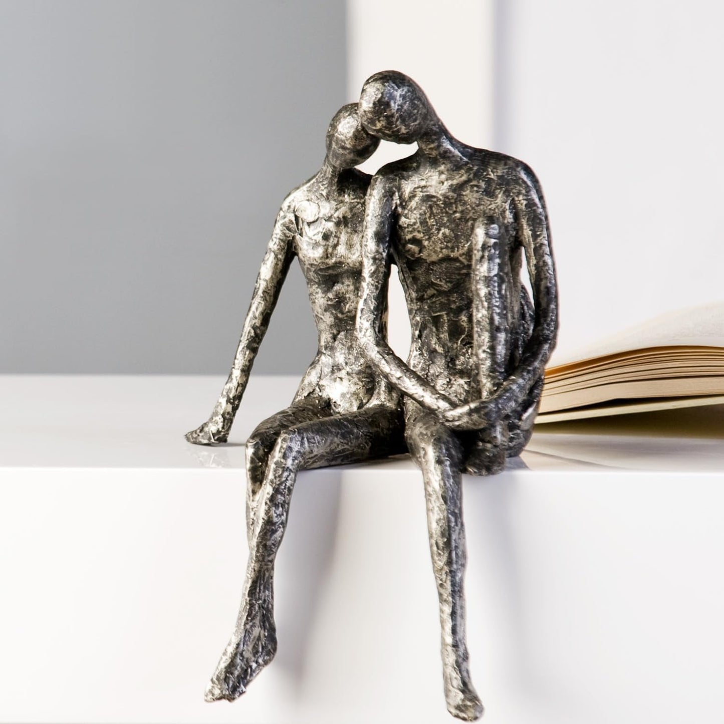 Casablanca Skulptur - Par dekorativ figur - Polyresin - Farve: antik sølv Højde 25 cm Statuetter og skulpturer Naty Shop