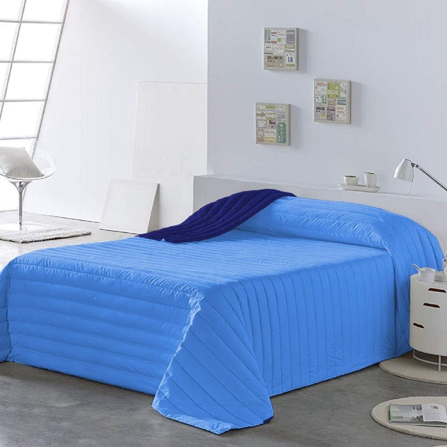 PETTI Artigiani Italiani - Dyne til enkeltseng, dobbeltsidet quilt, springdyne, midnatsblå, hvid, 100% Made in Italy Dyner og dyner Naty Shop Blue Seng str. 140 (240X260 Cm)