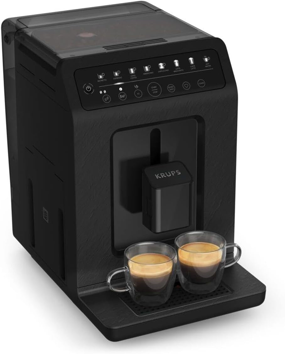 Krups EA897B Evidence ECOdesign automatisk espressomaskine, automatisk espresso- og cappuccinofunktion, Quattro Force-teknologi, one-touch mælkekopper, 8 forudindstillinger, mælkesystem, 1450W
