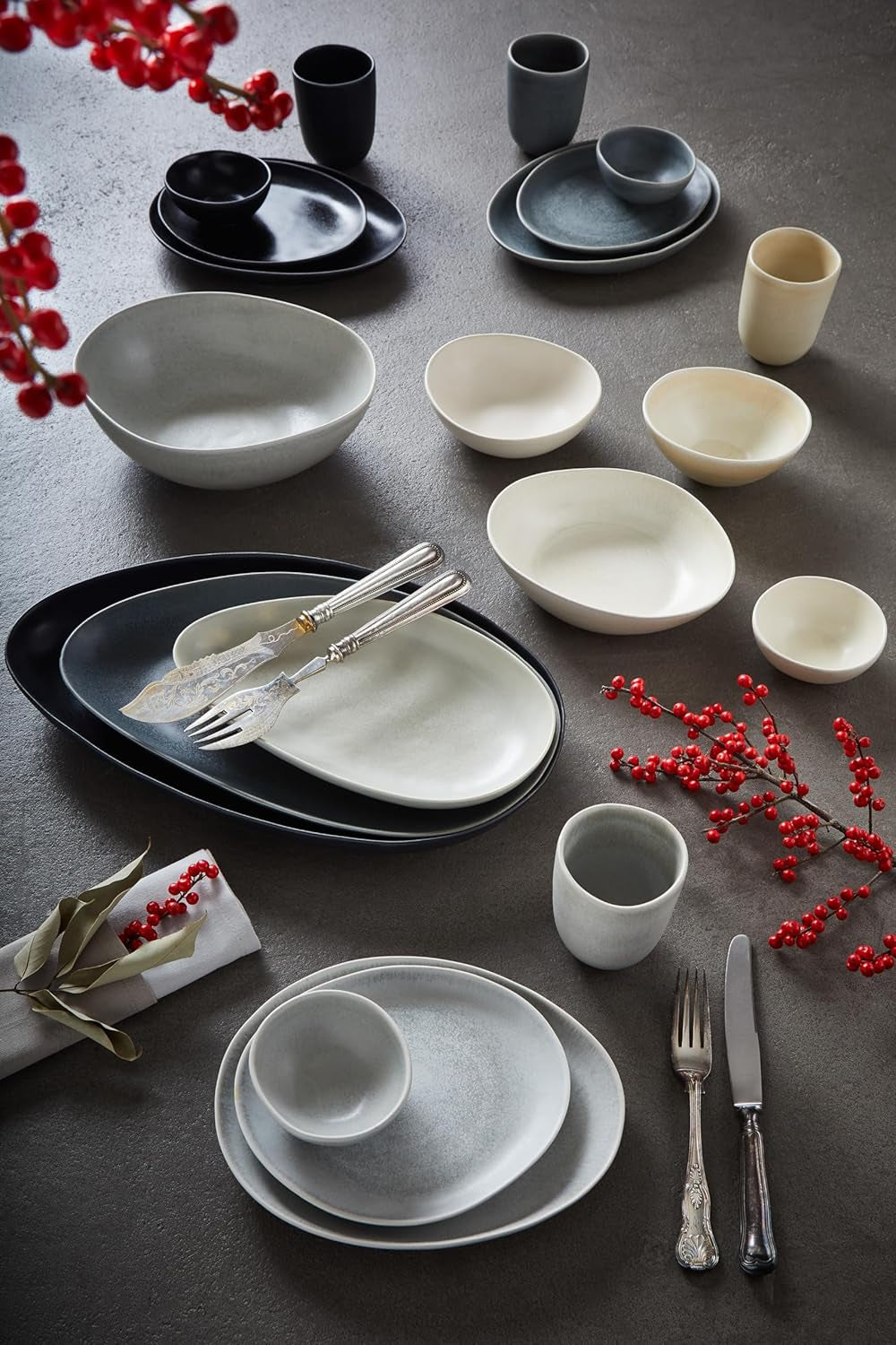 CreaTable, 22139, PIETRA-serien, 4-delt servisesæt til 4, tallerkensæt i porcelæn, tåler opvaskemaskine og mikroovn, fremstillet i Europa
