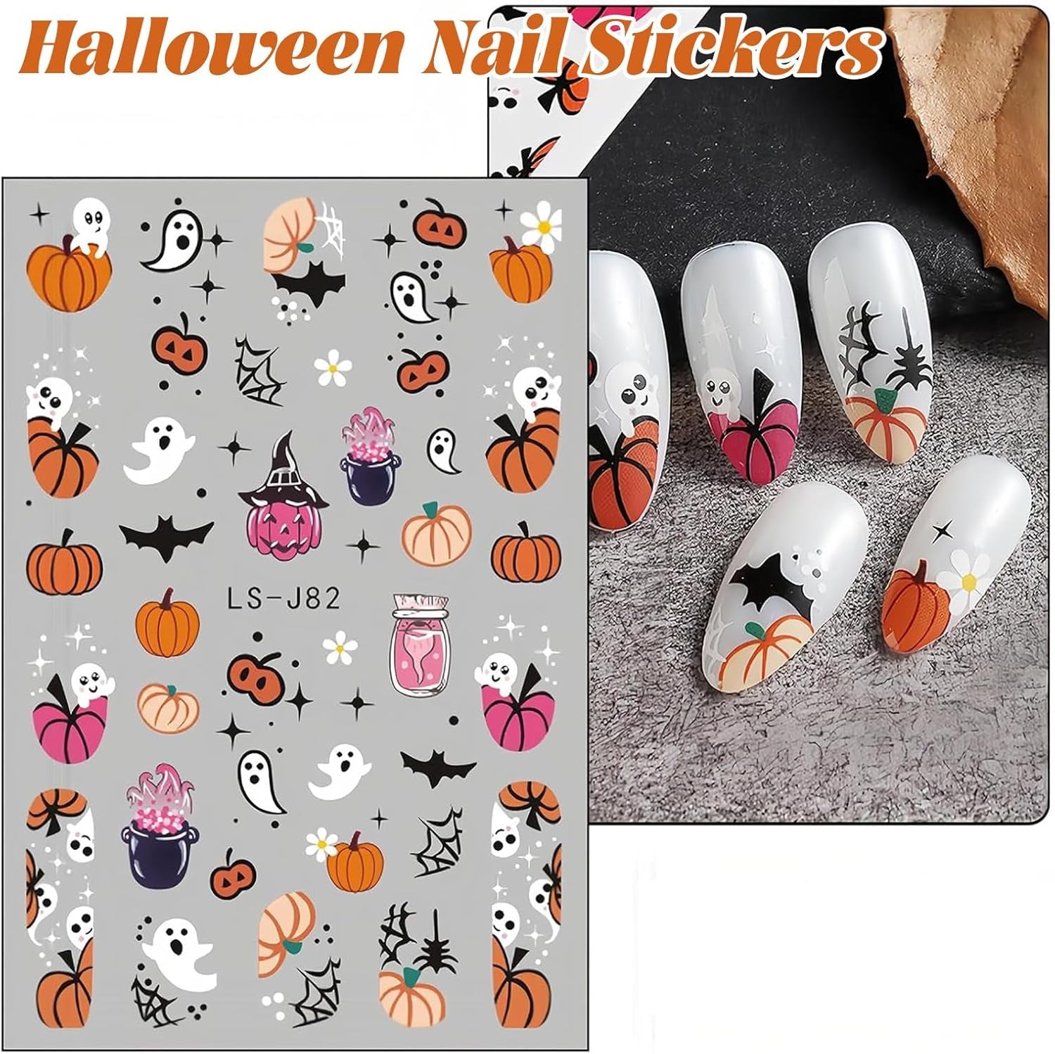Nagelsticker Halloween, 8 Blätter Halloween Nagelsticker, Kürbis Nail Sticker, Nail Art, Nagel Charms, Nagel Zubehör, Nageldesign, Jul (Typ A)