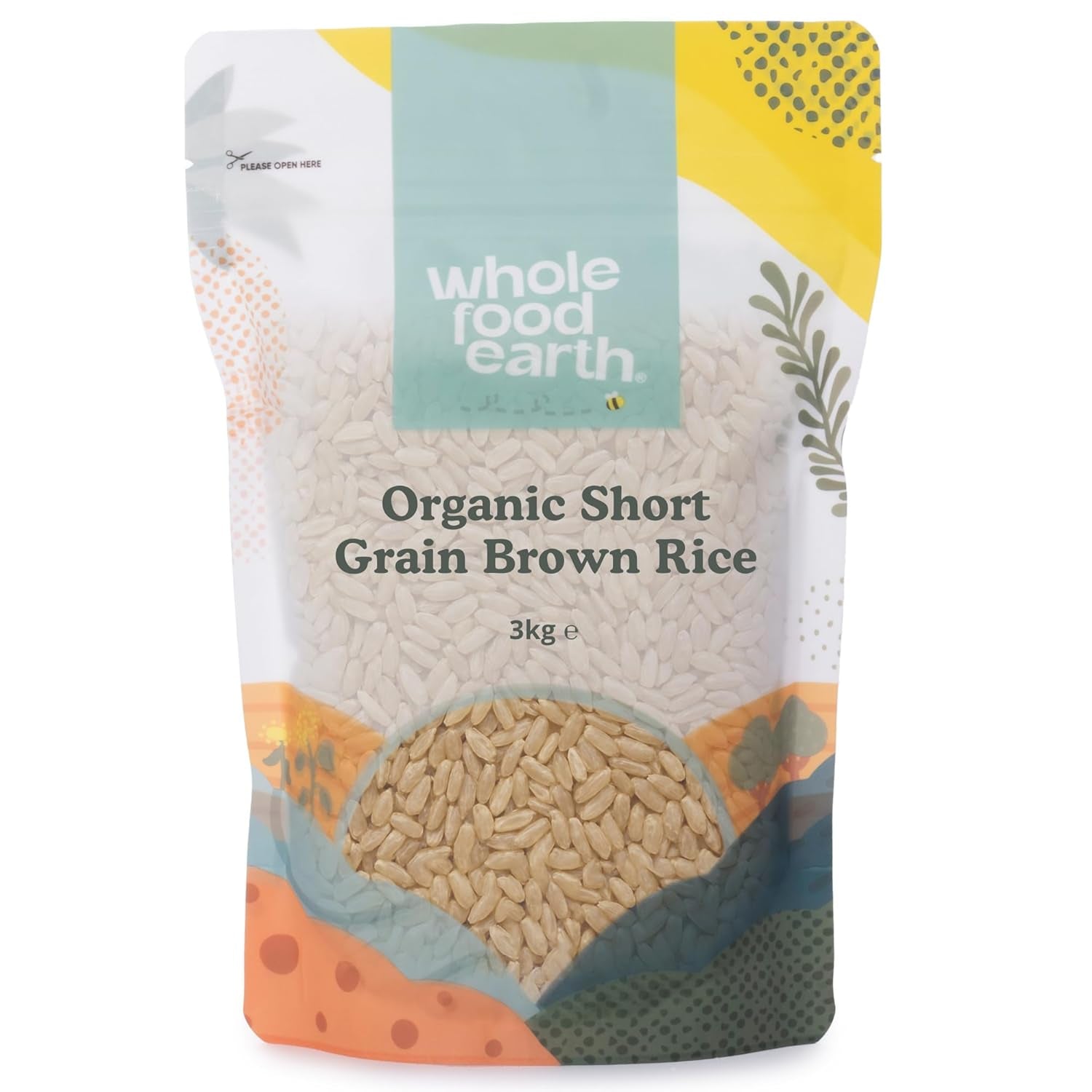 Wholefood Jord Økologisk Kortkornet Brun Ris 3 kg Ikke-GMO vegansk kilde til fibre fra kontrolleret økologisk landbrug