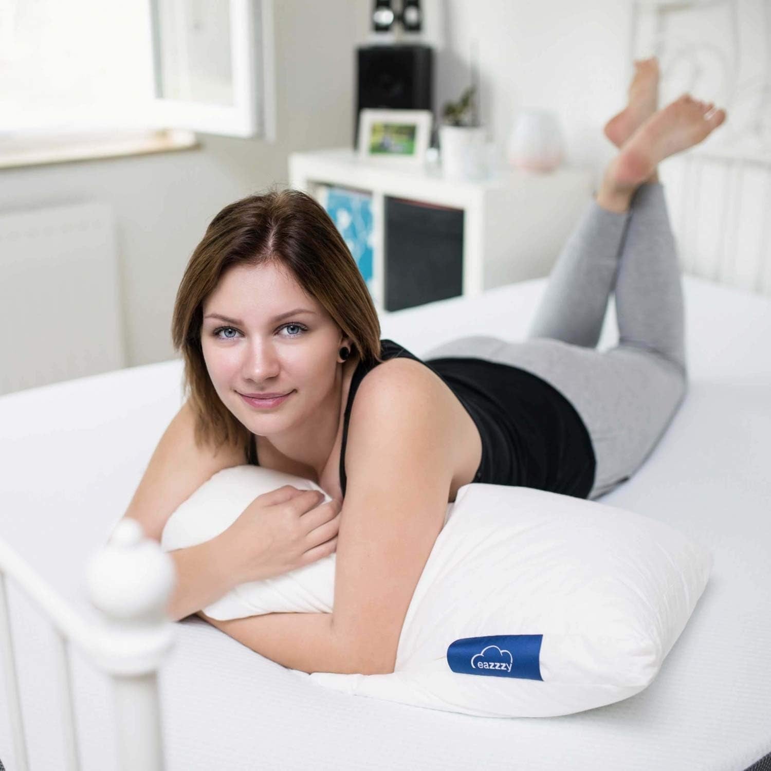 Genial pude, bomuld, eazzzy 40x80 cm - ortopædisk pude til afslappende søvn, lavet af mælkefibre med aloe vera - velegnet til allergikere, med støtte, Oeko-TEX certificeret nakkestøttepude, hvid, A19202