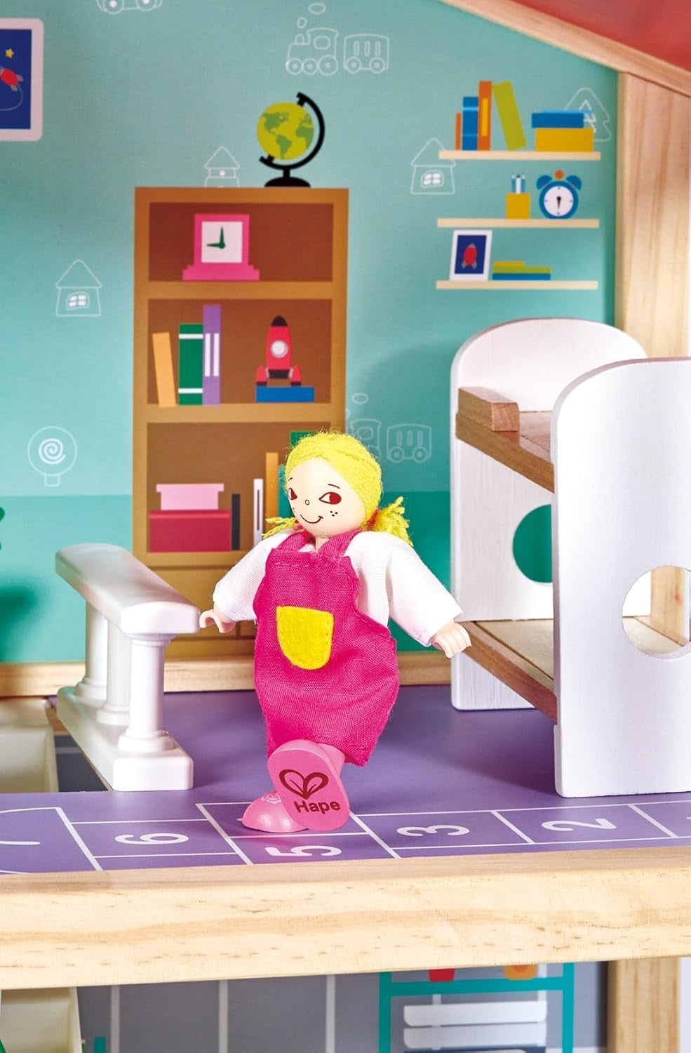 Hape Dukkevilla 10-værelses trædukkehus Kreativt rollespil inklusive møbler og tilbehør Pædagogisk legetøj for 3 år og opefter