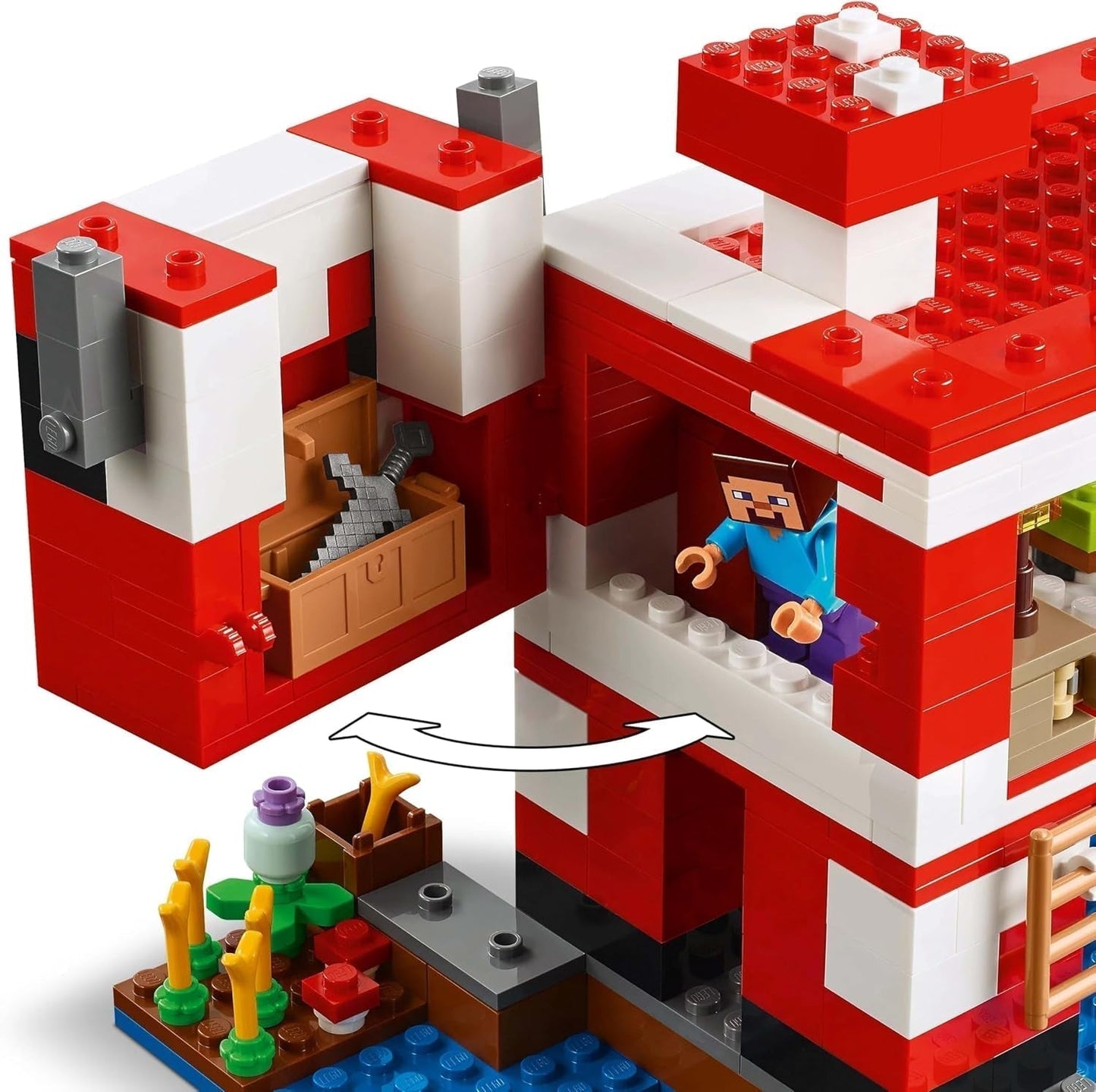 LEGO Minecraft The Mushroom Cow House Videospil Byggelegetøj Mushroom Land Model med minifigurer Steve og andre figurer Legesæt til drenge og piger 8 år 21270 Byggesæt Beuche den LEGO-Store