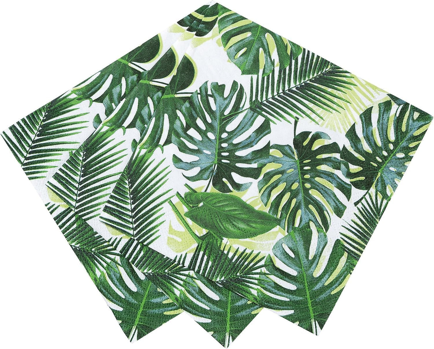 Pakke med 20 tropiske servietter | Grønne papirservietter med palmebladsdesign | Engangsservice til børnefest, safarifest, jungle, dinosaur, sommer, hawaiiansk tema