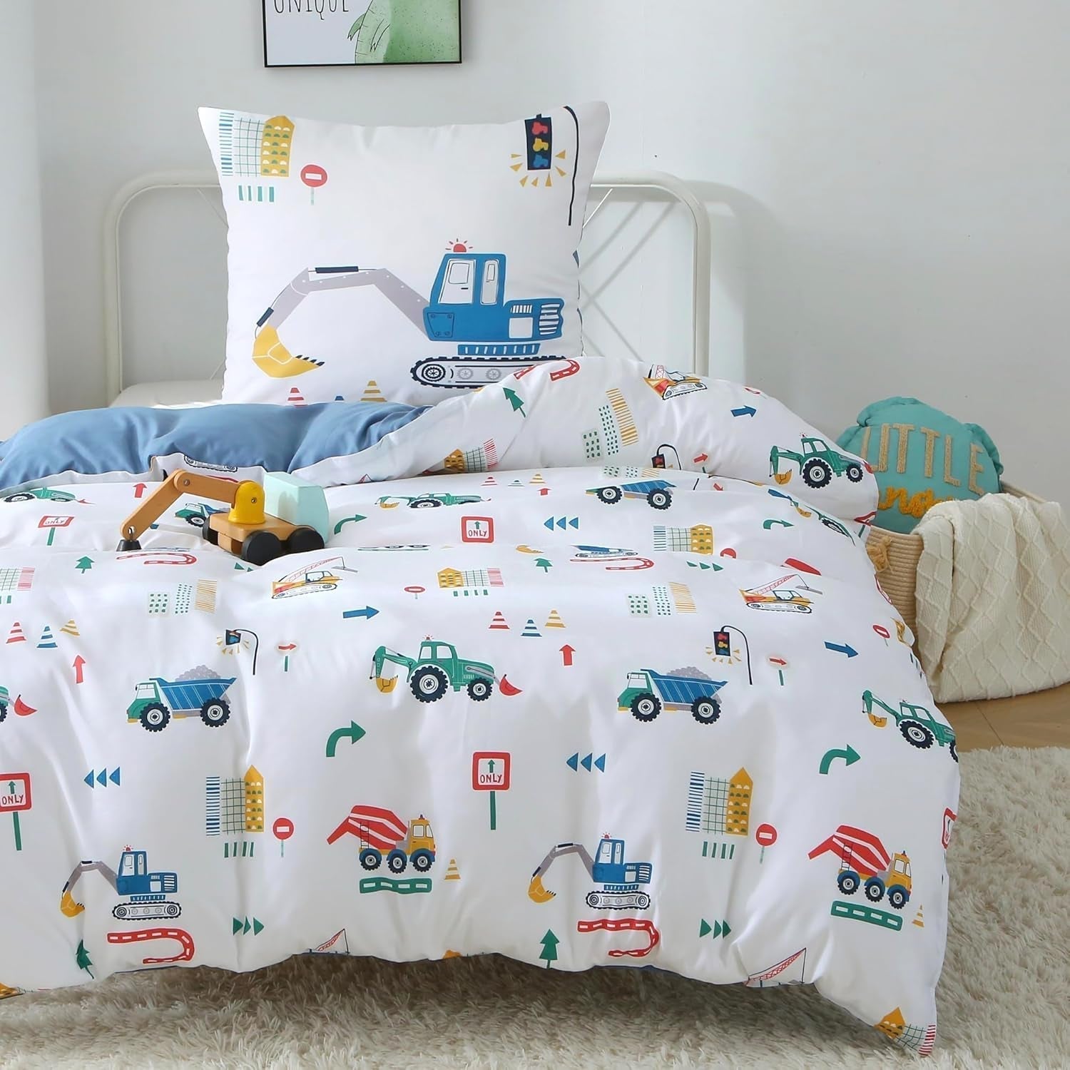 Fekohipy Bettwäsche 135X200 Mädchen Einhorn Kinderbettwäsche Rosa 3D-Druck Mikrofaser Regenbogen Kinder Bettbezug Mit Zwierzweissung Und 1 Kissenbezug 80X80Cm 2-Teilige Kinderbettwäsche-Set Naty Shop Blaue Bagger 135X800C0C
