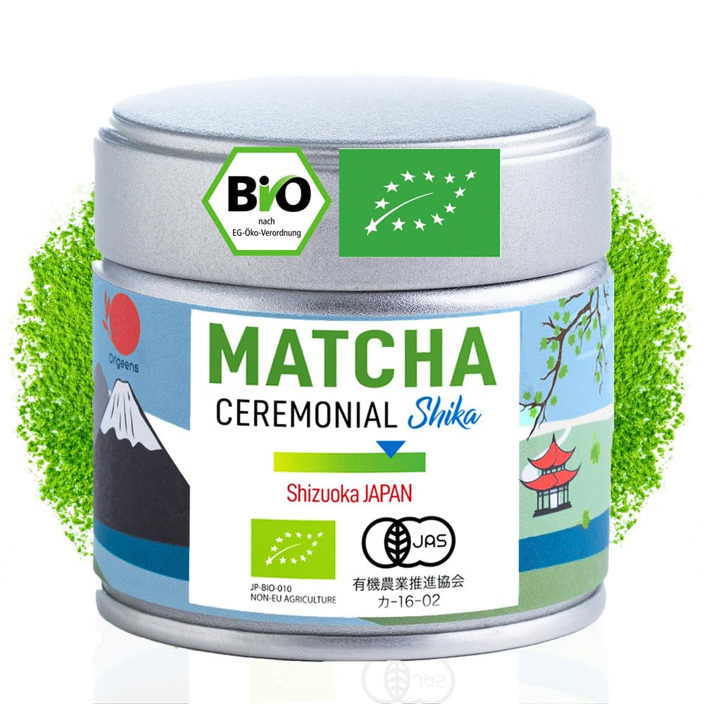 ORIGEENS BIO MATCHA CEREMONIAL GRADE "SHIKA" - Økologisk japansk te fra Shizuoka - Matcha Latte/Usucha - 30g refillpose - Ceremoniel økologisk Matcha grøn te-pulver