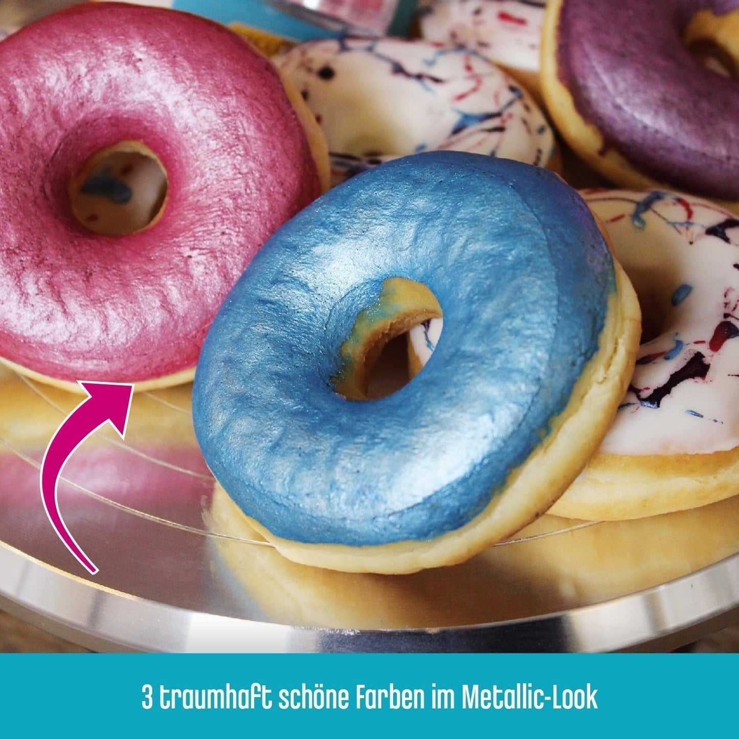 DECOCINO Metallisk Pastelfarvepulver (3X2G) – Blå, lilla og lyserød – Fødevarefarvepulver – Glitterpulver Velegnet til fondant som kagepynt og kagepynt!