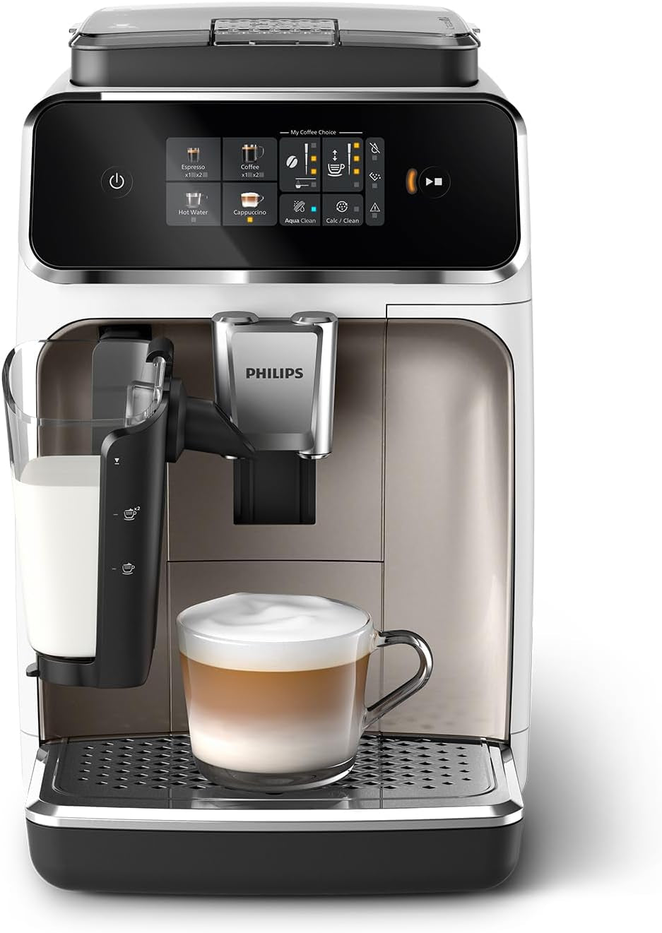 PHILIPS automatisk espressomaskine 2300-serien - 4 drinks, moderne farvetouchskærm, LatteGo mælketilberedningssystem, SilentBrew, 100% keramisk kværn, AquaClean-filter. Mat sort (EP2330/10)