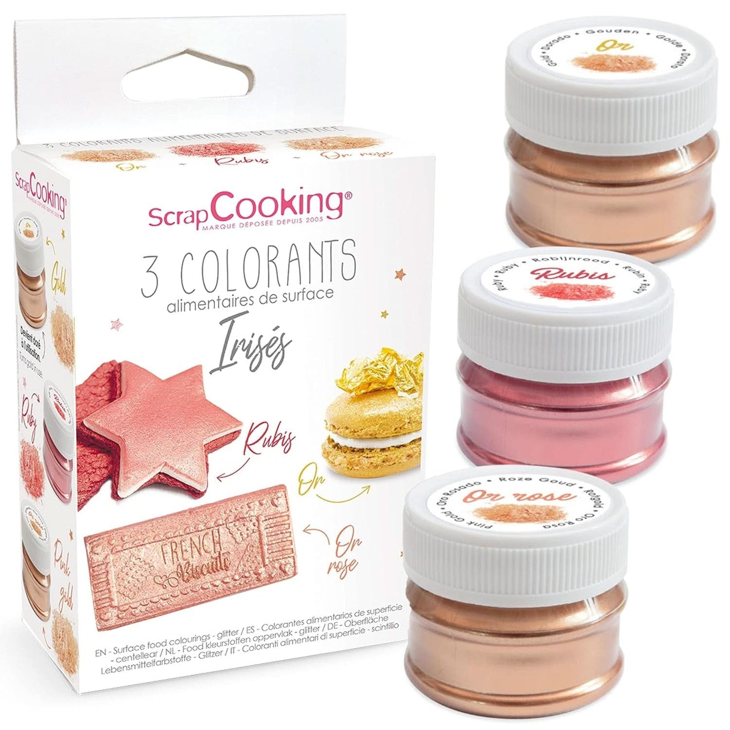 ScrapCooking, Sæt med 3 madfarver, Guld, Rose-Guld og Ruby, metalliske nuancer, 3 x 5 gram Naty Shop Standardtitel