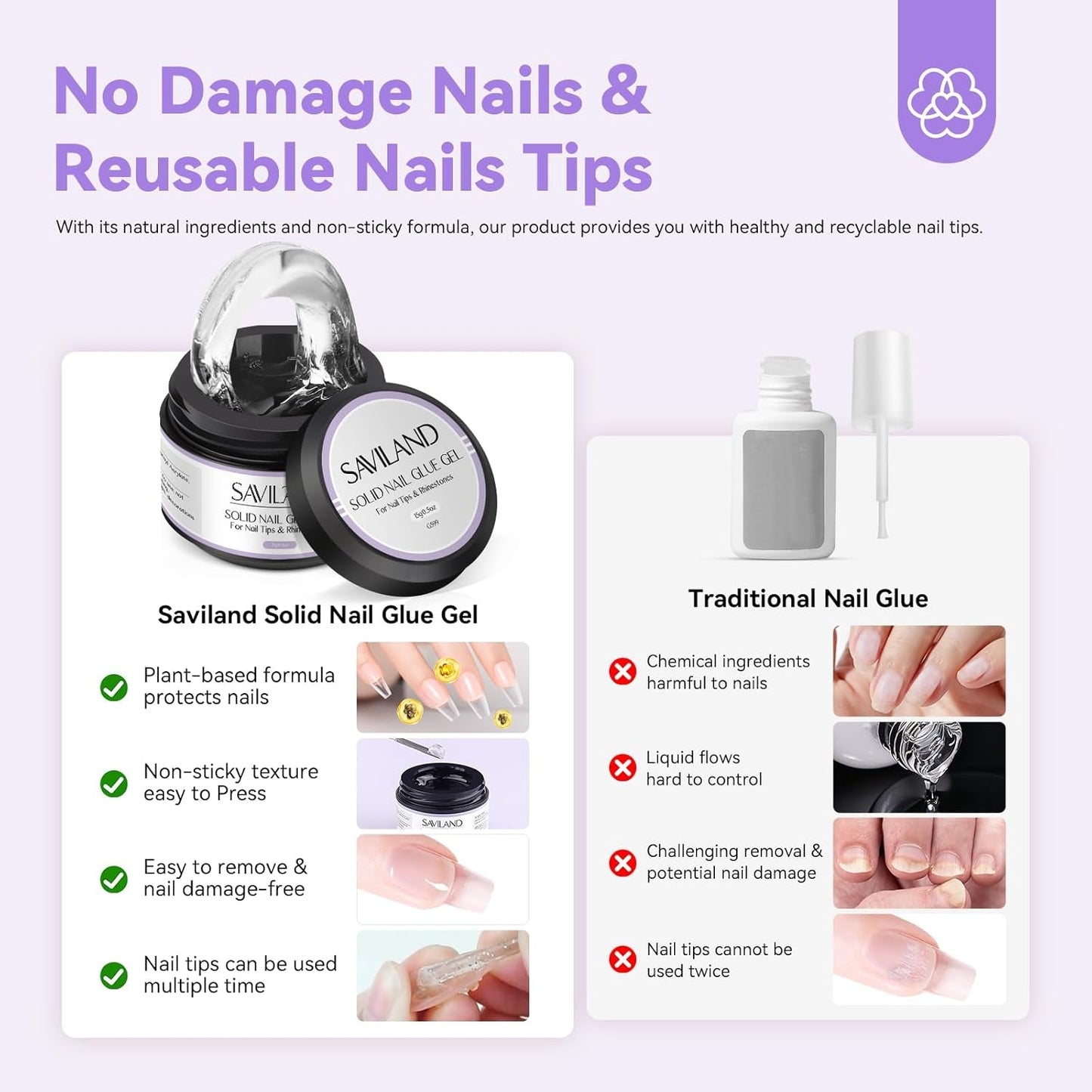 SAVILAND Fester Nagelkleber Gel: 30-Tage Lang Anhaltender Stronger Nagelkleber Für Press on Nails Falsche Nagelspitzen 15Ml U V Nagelkleber 3D Gel-Nagelkunst-Kleber Für Verwendung Im Salon Zu Hause