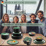SÄNGER Greenwich | Stentøjsstel, 18 stykker, tallerkensæt til 6, porcelænssæt (6 middagstallerkener, 6 desserttallerkener, 6 skåle), grøn, ridsefast, porcelæn | VÆRDIINDSAMLING