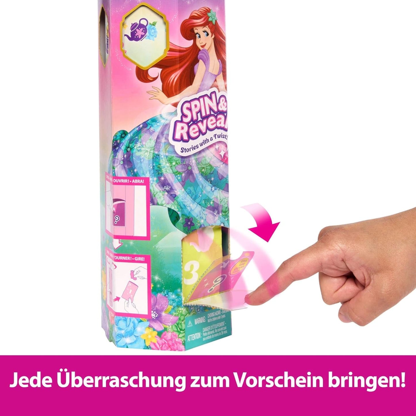 Mattel Disney Princess Ariel Spin & Reveal Fashion Dukkesæt med 11 overraskelser, inklusive 5 tilbehør, 5 klistermærker og en legescene inspireret af filmen HTV88