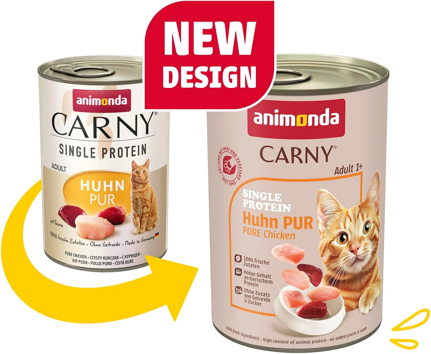 animonda Carny Adult Single Protein Pure Chicken (6 x 400 g), vådfoder til voksne katte med en enkelt proteinkilde, vådfoder til voksne katte, kornfri og sukkerfri