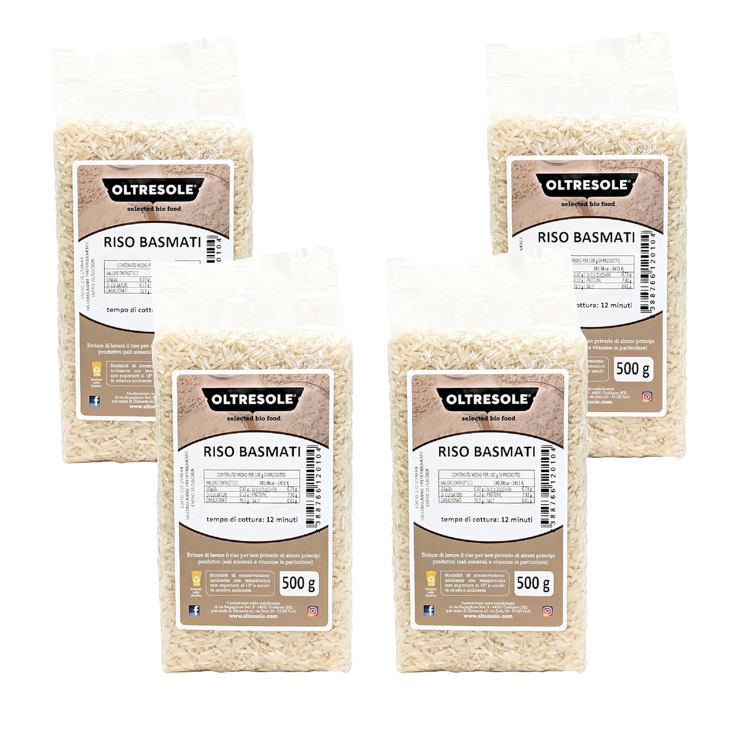 Italiensk fuldkornsris, fiberrig uraffineret ris, ideel til kreative rissalater og sunde retter, vakuumpakket, 4 pakker x 500 g