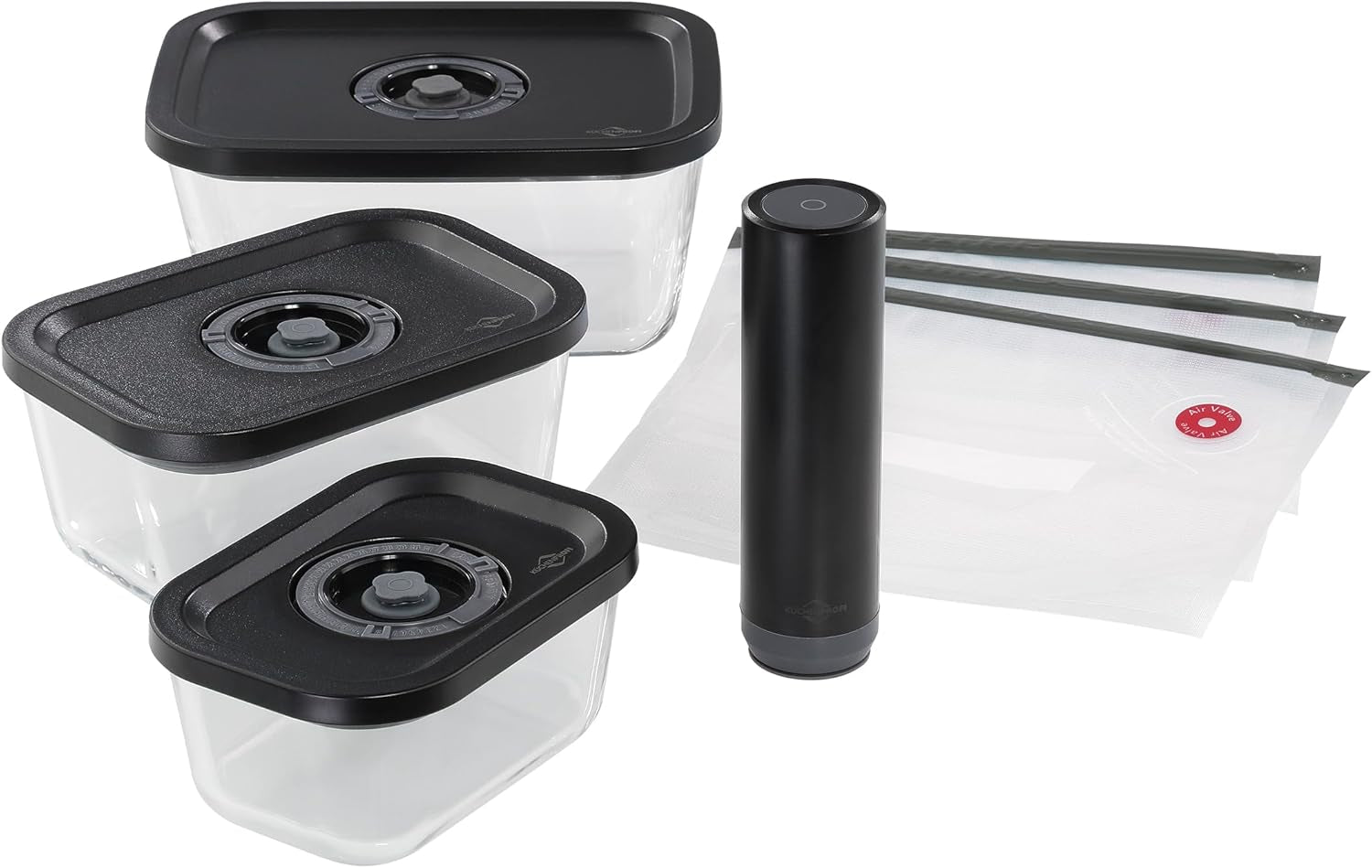 Vakuumsæt Küchenprofi EASYFRESH | Sæt med 7 dele | 1x elektrisk vakuumpumpe, 1x vakuumbeholder S, M og L, 3x vakuumposer 22x21 cm | borosilikatglas, plast af høj kvalitet | tilberedning og opbevaring Madopbevaringsbokse Naty Shop Støvsugersæt 7 stk