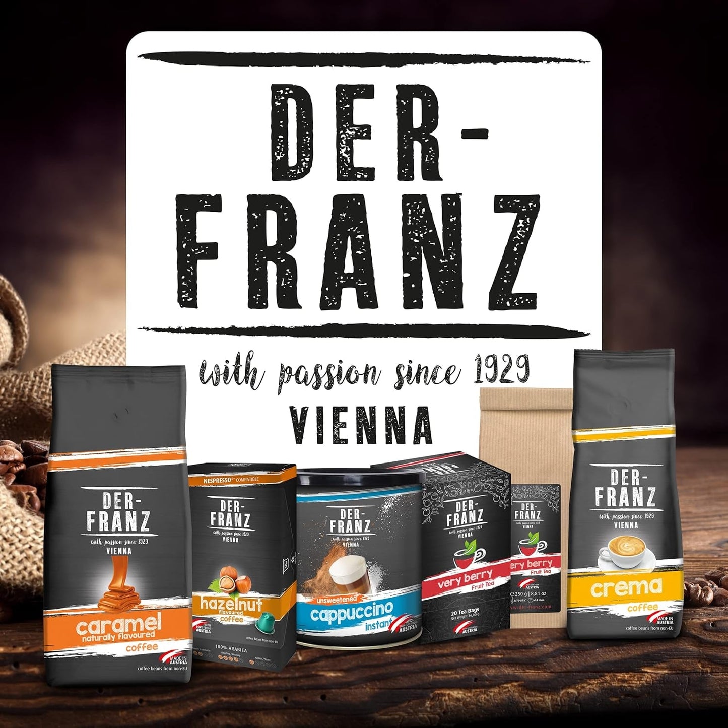 Der-Franz Melange kaffe, styrke 3/5, 100 % Arabica, hele kaffebønner, 4 x 1000 g