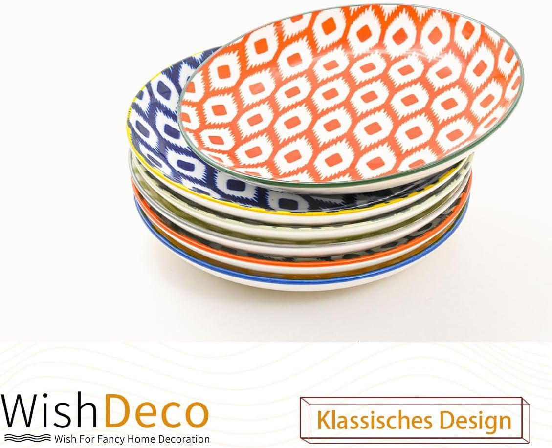 kagetallerken, sæt med 6; små desserttallerkener (15 cm); salatplader af porcelæn; farverige tallerkener til morgenmad; mini tallerkener til pasta, frugt, brød