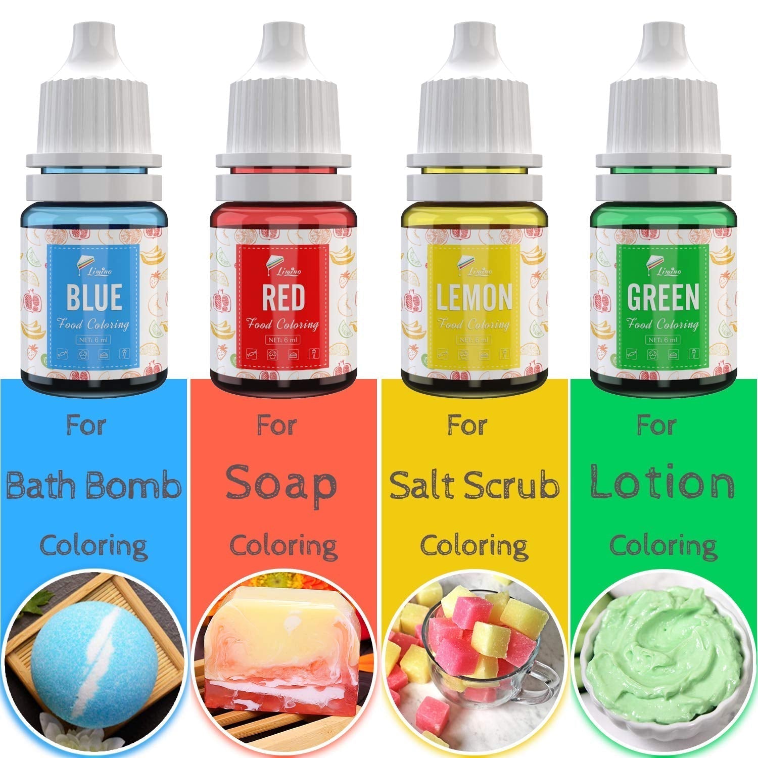12 farver madfarve - flydende madfarve til bagning af kager, småkager, makroner, fondant - levende madfarve til dekoration og madlavning, airbrushing, gør-det-selv-sæber - 6 ml hver