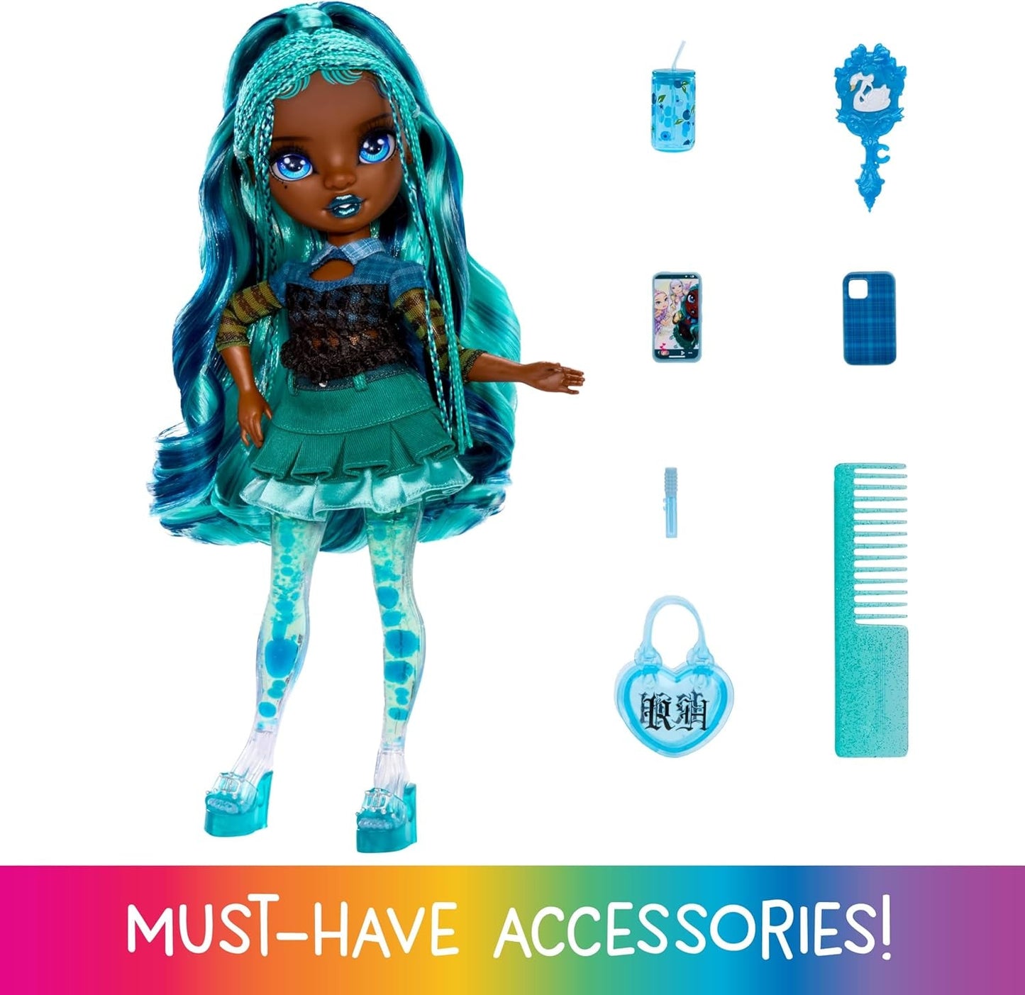 Rainbow High Sparkle & Shine Doll - Misty - 28 cm moderigtig dukke med turkis hår og magiske bobler Stående farverig påklædning og legesamler i 4-12 år