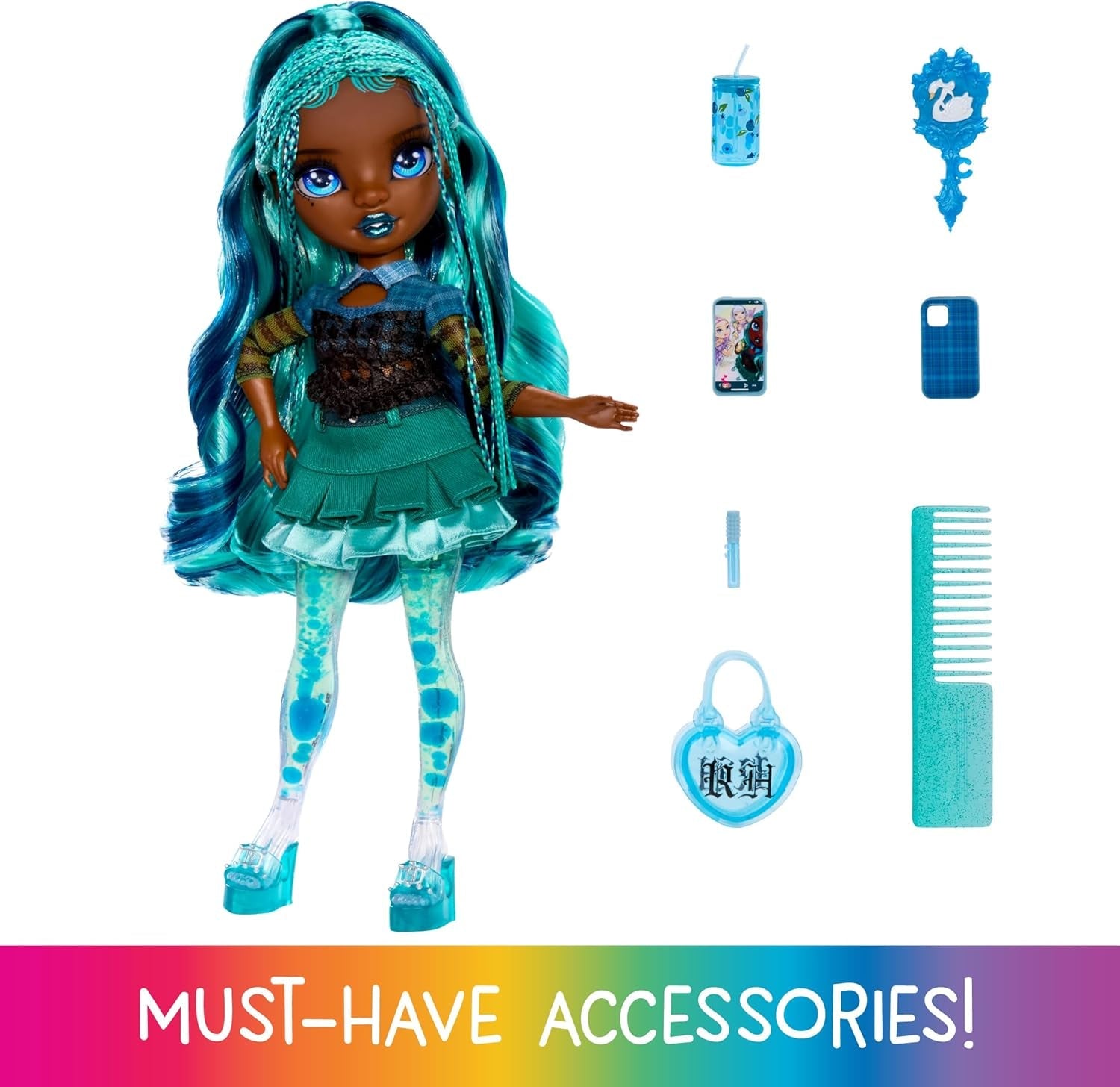 Rainbow High Sparkle & Shine Doll - Misty - 28 cm moderigtig dukke med turkis hår og magiske bobler Stående farverig påklædning og legesamler i 4-12 år