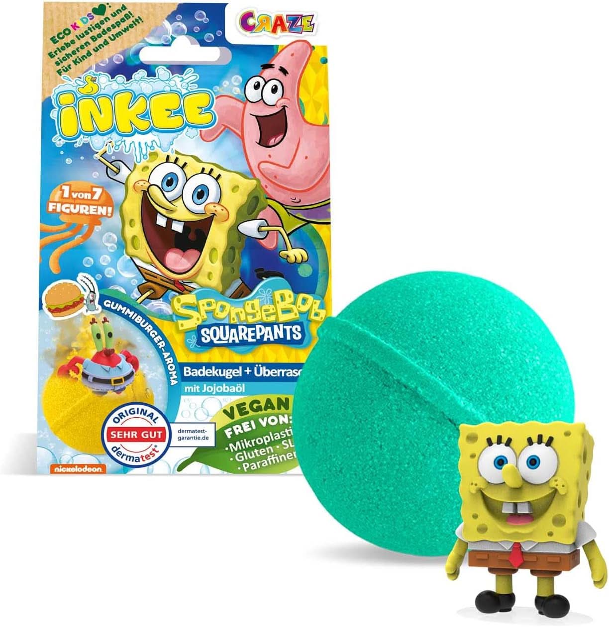 INKEE SvampeBob overraskelse børnebadebombe SvampeBob Firkant samleobjekt 80 gram Naty Shop Svampebob overraskelsesbadebombe