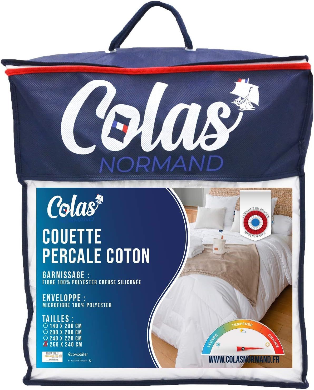 COLAS NORMAND Percale Bomuldsdyne 260 X 240 Cm Høj kvalitet 100% Bomuld Percale Blød og behagelig Holdbar Fin finish Lavet i Frankrig Hvide dyner og dyner Naty Shop 260X240 Cm Varm