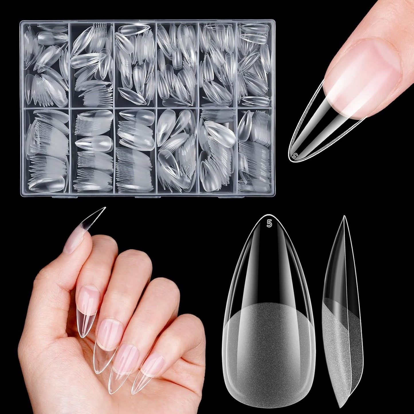 Korte kunstige negle 500 stk. Soft Gel Full Cover Neglespidser Til Gelnegle 12 Størrelser Forpolerede neglespidser Til Gelnegle Korte kunstige negle Kistenegleforlængelser med æske