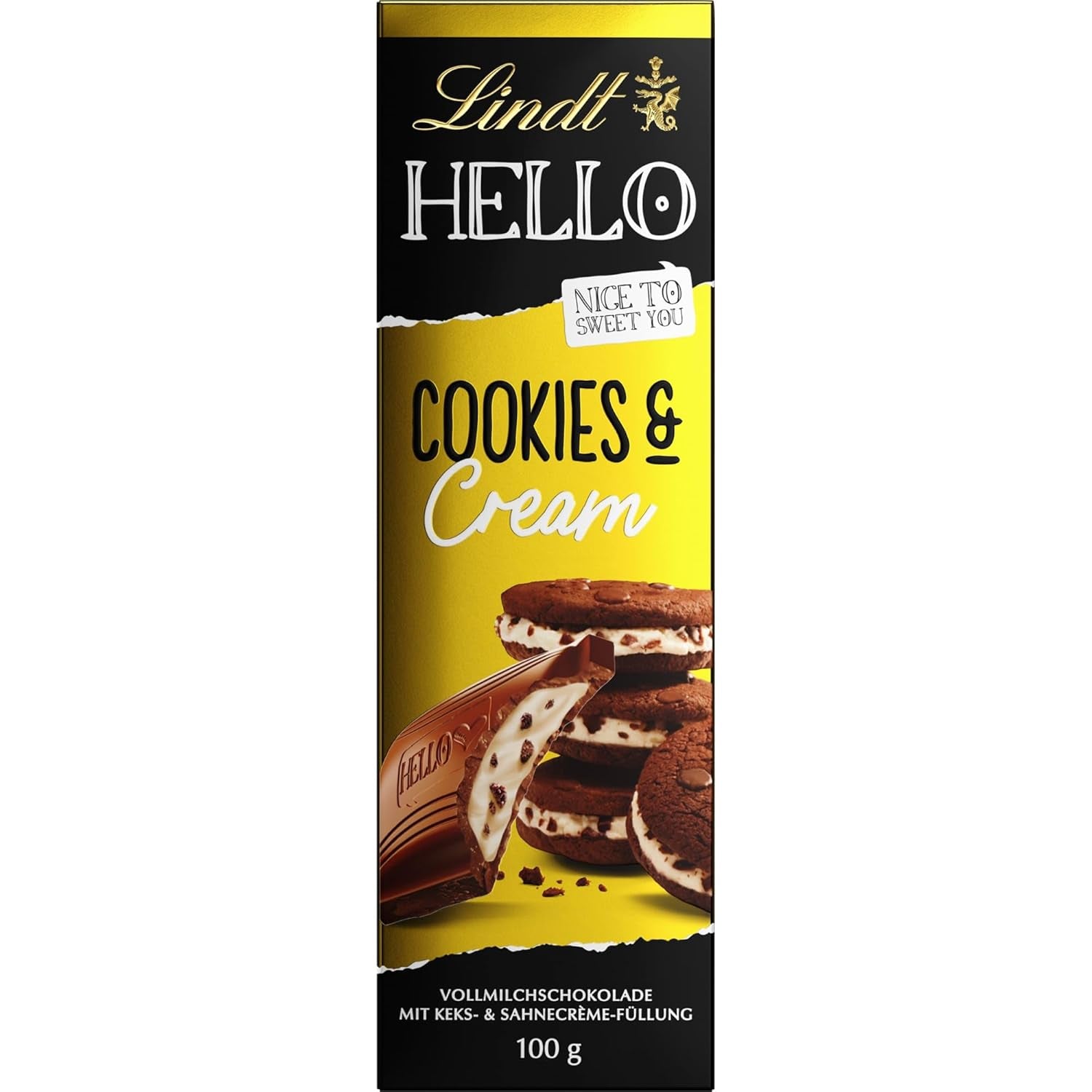 Lindt Hej Småkager & Flødechokolade | Bar 100g | Mælkechokolade med småkager og flødefyld | Chokoladebar | Chokolade gave