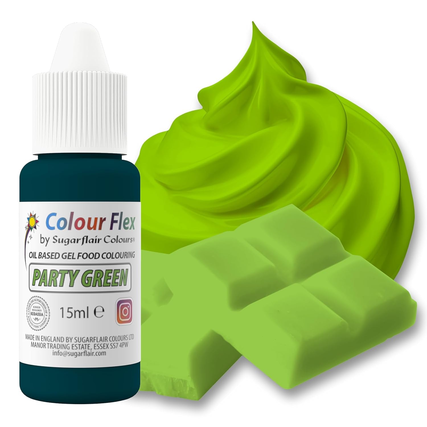 Sugarflair Colourflex oliebaseret fødevarefarve, kongeblå, højkoncentreret flydende fødevarefarve, madfarve til smørcreme, chokolade, dej, fondant, glasur og mere - 15 ml