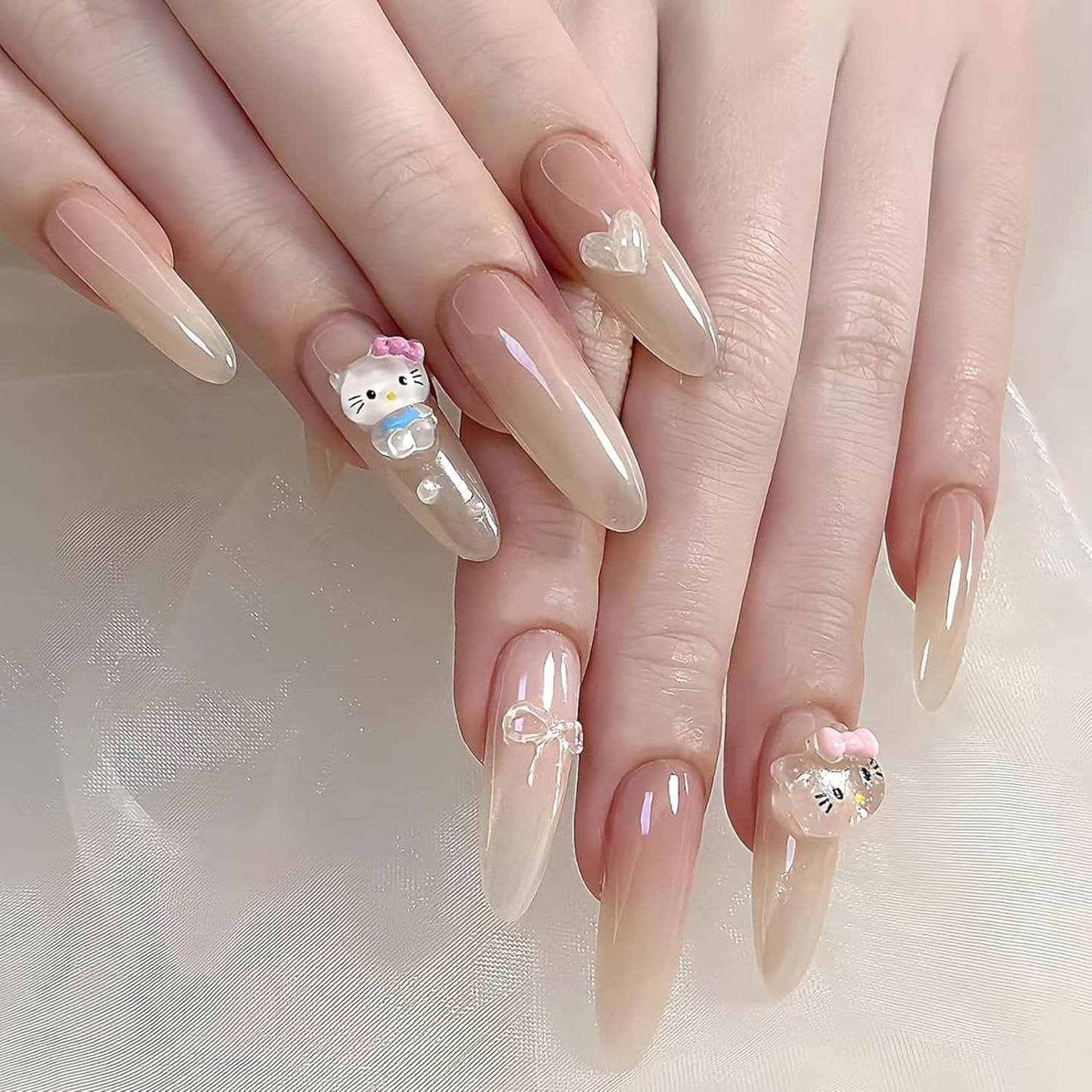 3D-katte-negleklistermærker, negleglimmer, pailletter, harpiks-negleklistermærker, neglesten, diamanter til neglekunst, inklusive rhinestone-neglevoksstift (farverig kat)