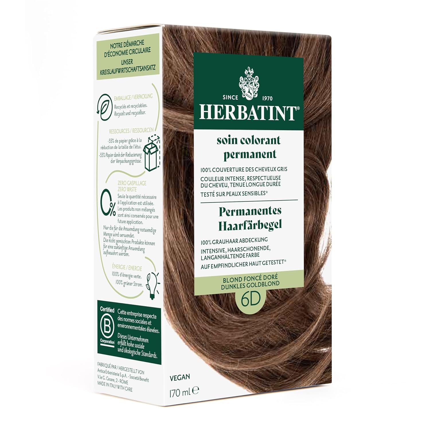 Permanent Hårfarve Gel 6N Mørkeblond - 170ml I Ammoniakfri, 100 % Grå Hårdækning I Testet på følsom hud, med 8 planteekstrakter Naty Shop Hårfarve 6D Mørk Gylden Blond