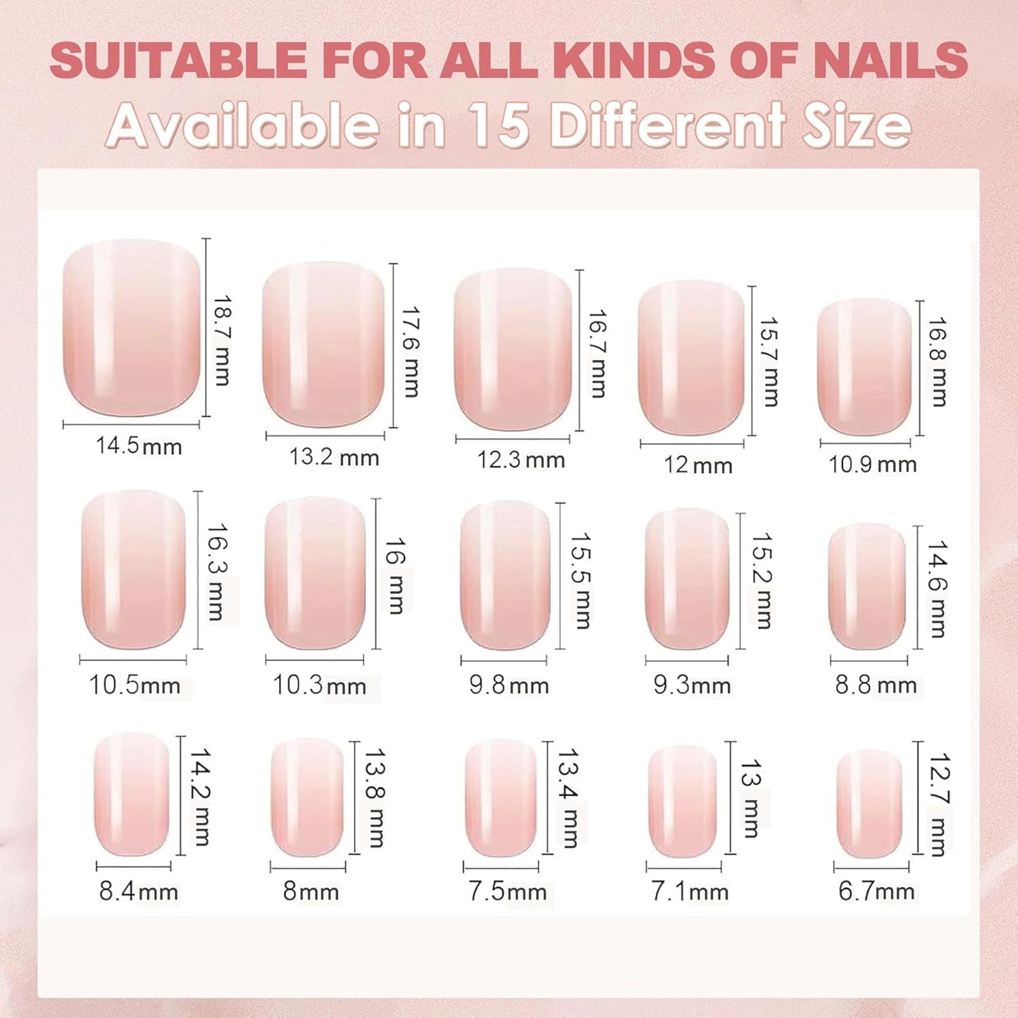 240 stk. Gradient Square Nails Set, Nude White Gradient Kunstige negle til Oil Pen Lim, Medium Ombre naturlige falske negle til kvinder DIY (Nude Square)