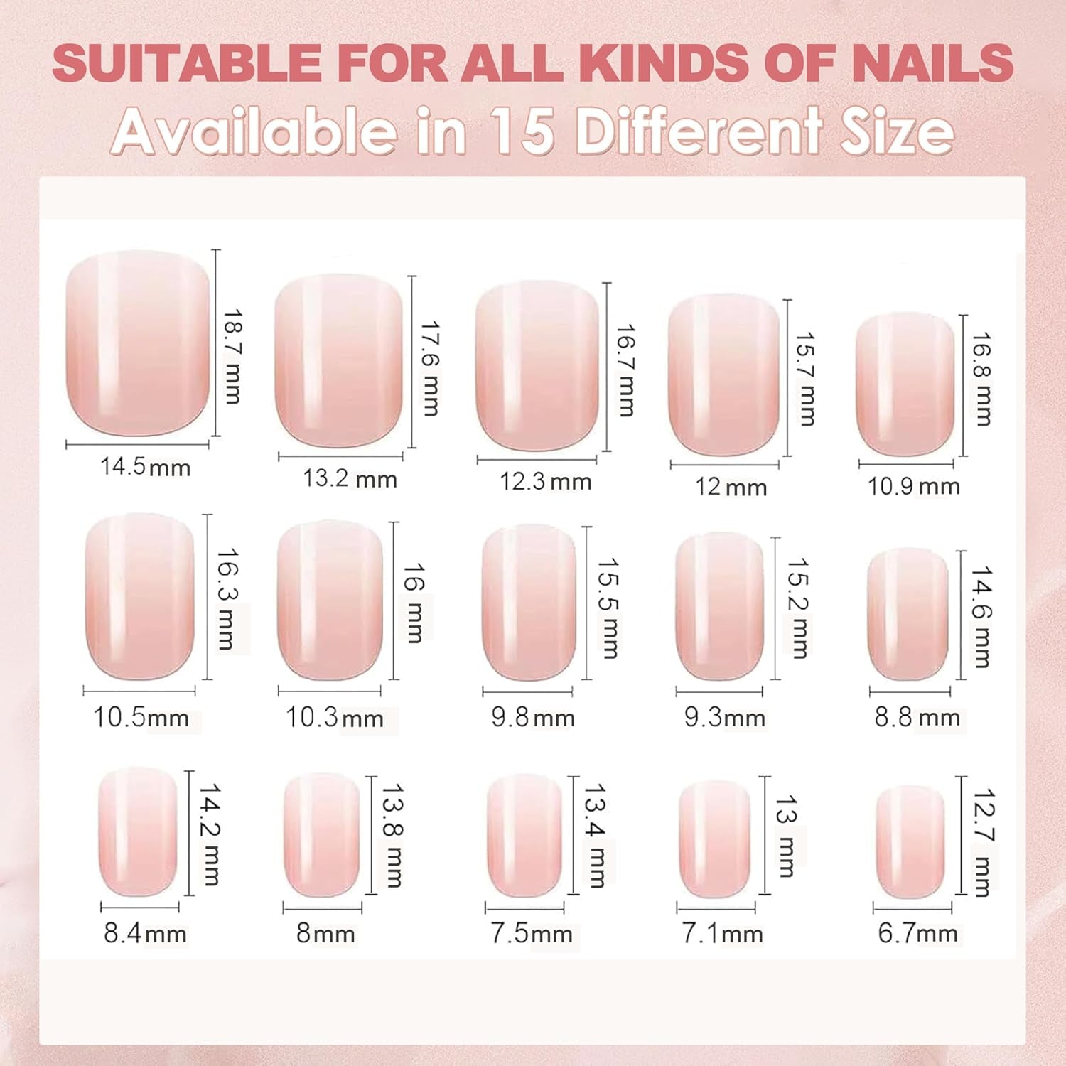 240 stk. Gradient Square Nails Set, Nude White Gradient Kunstige negle til Oil Pen Lim, Medium Ombre naturlige falske negle til kvinder DIY (Nude Square)