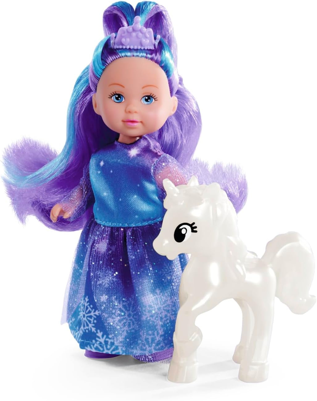 Simba Evi Prinsesse Kærlighedsfantasi, dukke i eventyrkjole med en skinnende enhjørning, 12 cm legedukke, 3+ år