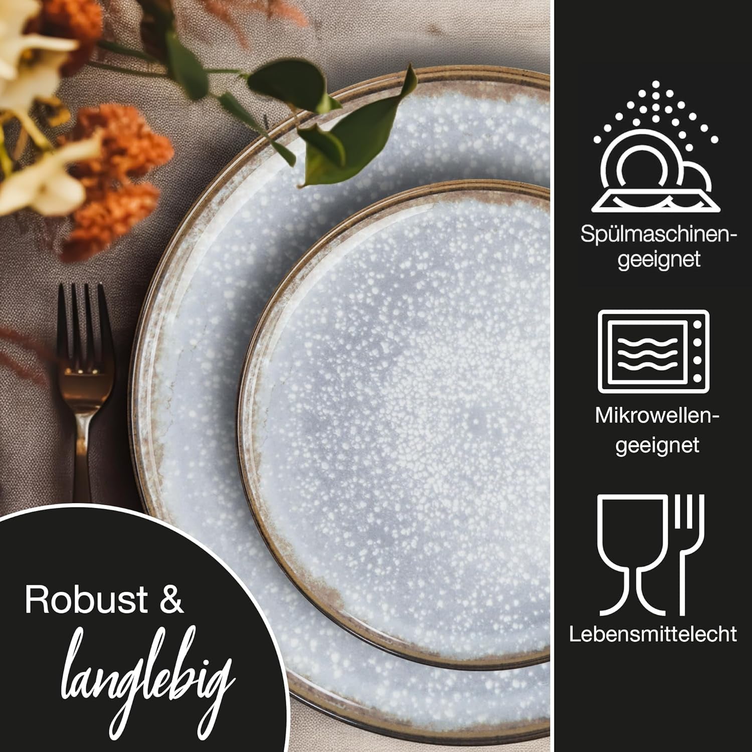 Moritz & Moritz BLOSSOM porcelænsservicesæt til 6 personer, 18 dele - Moderne service med et legende design - Letplejet kaffestel med tallerkener og skåle - Kombineret service