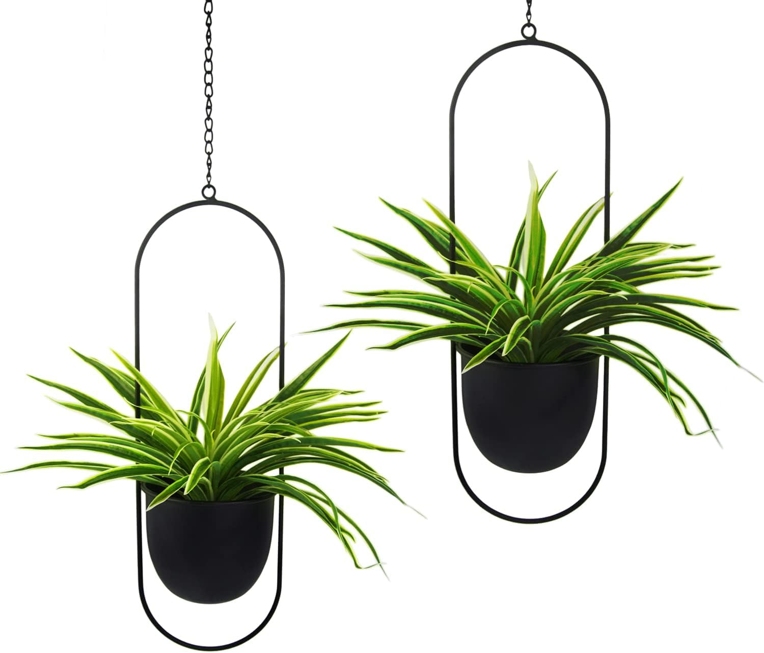Hængende metal urtepotter 2 stk Sort oval geometrisk planteophæng med krukker Moderne væg- og loftskrukker Indendørs Udendørs 15,2 cm urtepotter 2 stk.