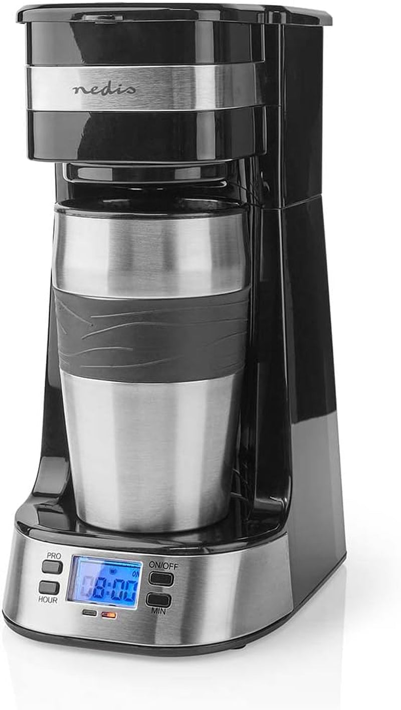 NEDIS Espressor - Filtreret kaffe - 0,4 l - 1 kop - Timer - Sort / Sølv