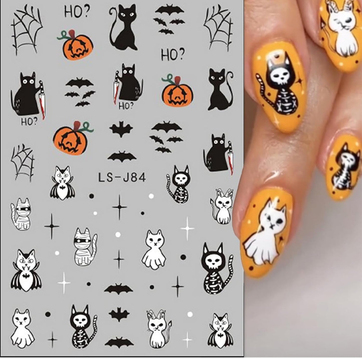 Nagelsticker Halloween, 8 Blätter Halloween Nagelsticker, Kürbis Nail Sticker, Nail Art, Nagel Charms, Nagel Zubehör, Nageldesign, Jul (Typ A)
