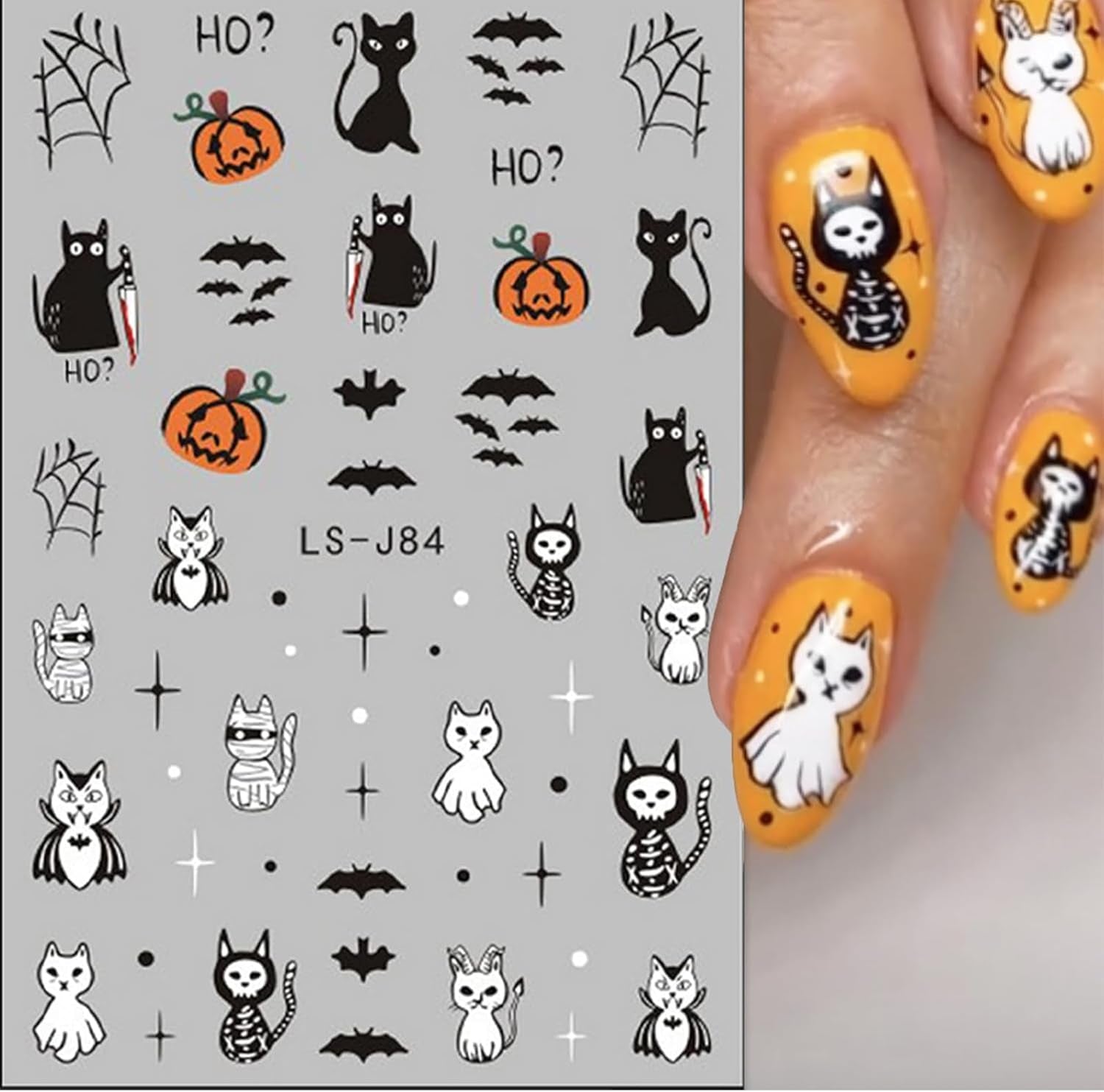 Nagelsticker Halloween, 8 Blätter Halloween Nagelsticker, Kürbis Nail Sticker, Nail Art, Nagel Charms, Nagel Zubehör, Nageldesign, Jul (Typ A)