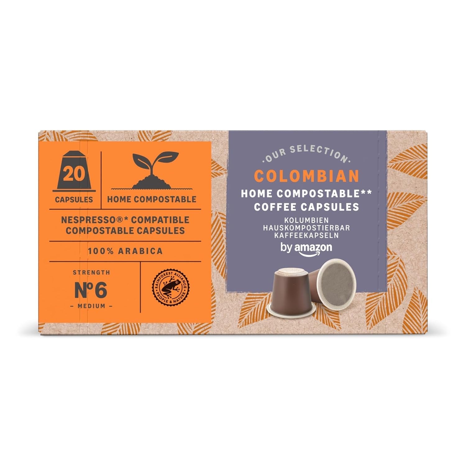 By Amazon Heimkomposterbare Kaffeekapseln, kompatibel med Nespresso, 100 % kolumbianischer Arabica, 20 Stück – Rainforest Alliance-zertifiziert
