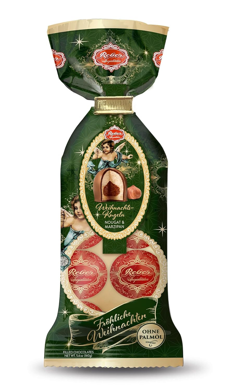 Reber Mozart kugler med mørk chokolade, pakke med 6 med marcipan og nougat, vegansk - 1 x 120 g