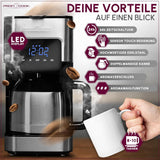 Kaffemaskine Profi Cook | 8-10 kopper | Timer | Sensor Touch-kontrol | 1,2 liter dobbeltvæg termokande | Smagsforsegling | Kaffemaskine med filter i rustfrit stål | PC-KA 1191